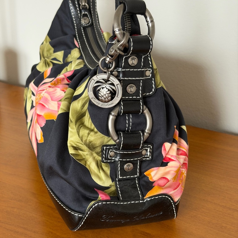 Tommy Bahama Santiago Hobo Shoulder Bag  Tropical Floral Print - Leather Trim - Picture 8 of 16
